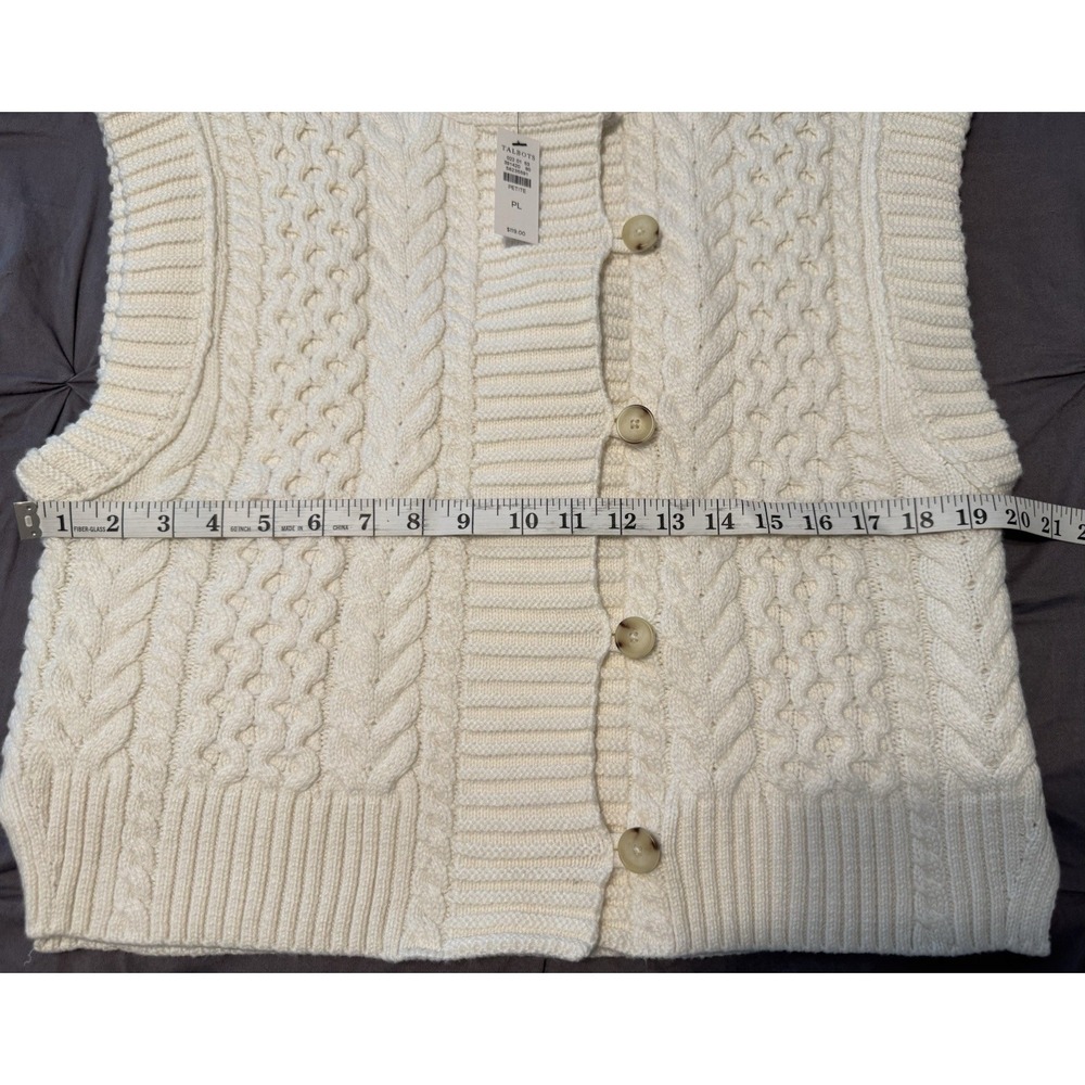 Lot Of 2 Talbots Cable Knit Sweater Vest Cream LP New With Tag & Loft Burgundy L - Picture 5 of 14